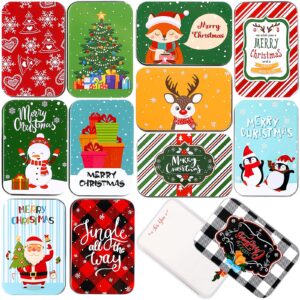 moxweyeni 12 pcs colorful christmas card tin holder boxes christmas tins gift card holder stylish holiday tin boxes with lids for christmas gift cards party favors,4.9 x 3.3 x 0.7 inches (cute)