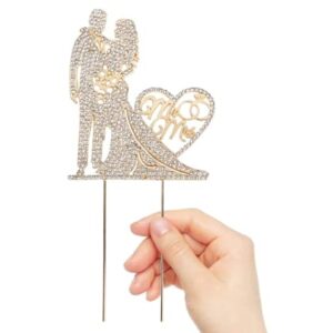 Mr and Mrs Cake Topper Rhinestone Metal Love Couple For Wedding/Engagement/Bridal Shower/Anniversary/Birthday Gold