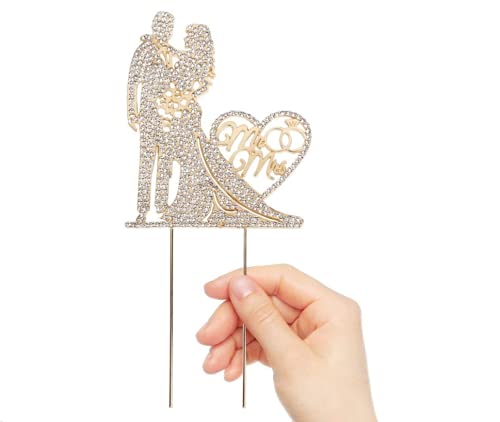 Mr and Mrs Cake Topper Rhinestone Metal Love Couple For Wedding/Engagement/Bridal Shower/Anniversary/Birthday Gold