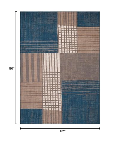 LUXE WEAVERS Modern Plaid Blue 5x7 Area Rug