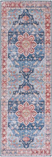 SAFAVIEH Tucson Collection Runner Rug - 2'6" x 8', Blue & Rust, Persian Medallion Design, Non-Shedding Machine Washable & Slip Resistant Ideal for High Traffic Areas in Living Room, Bedroom (TSN110M)