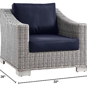 Conway Outdoor Patio Wicker Rattan Armchair in Light Gray Navy