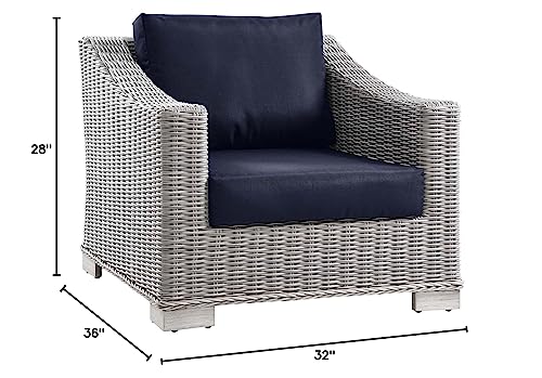 Conway Outdoor Patio Wicker Rattan Armchair in Light Gray Navy