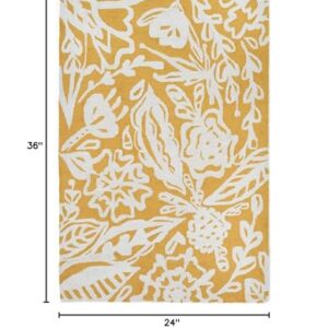 Fab Habitat Hand Hooked Area Rug - Stain Resistant, Plush/Soft Underfoot, Wool-Like Texture - Premium Recycled Polyester Yarn - Abstract Floral - Kitchen, Bathroom - Glamis - Mustard Yellow - 2 x 3 ft