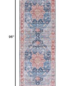 SAFAVIEH Tucson Collection Runner Rug - 2'6" x 8', Blue & Rust, Persian Medallion Design, Non-Shedding Machine Washable & Slip Resistant Ideal for High Traffic Areas in Living Room, Bedroom (TSN110M)