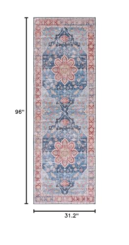 SAFAVIEH Tucson Collection Runner Rug - 2'6" x 8', Blue & Rust, Persian Medallion Design, Non-Shedding Machine Washable & Slip Resistant Ideal for High Traffic Areas in Living Room, Bedroom (TSN110M)