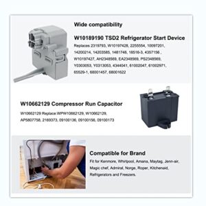 2319792 W10189190 W10197428 QD TSD2 Refrigerator Start Device Combination W10662129 Capacitor Compatible with Kenmore Electrolux Whirlpool Freezer Compressor Start Relay 241527803 241941003 2255198