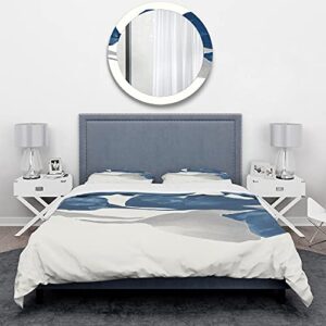 DesignQ Gouache Sapphire on Gray III Nautical & Coastal Duvet Cover Set, Blue Duvet Cover Set Queen, Abstract Bedding Set of 3 Pieces, All Season Nautical & Coastal Bedding Sets Queen