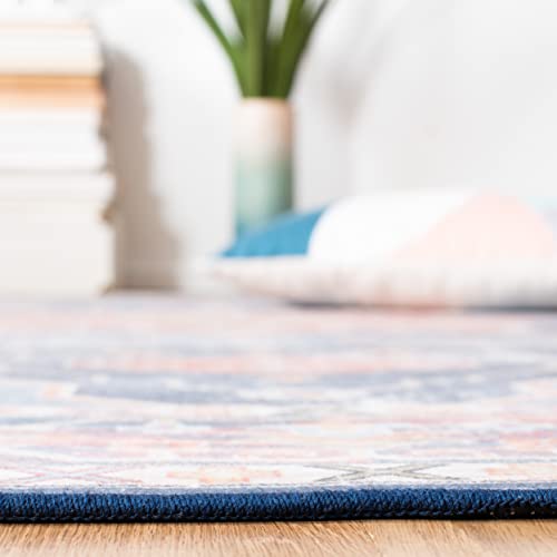 SAFAVIEH Tucson Collection Runner Rug - 2'6" x 8', Blue & Rust, Persian Medallion Design, Non-Shedding Machine Washable & Slip Resistant Ideal for High Traffic Areas in Living Room, Bedroom (TSN110M)