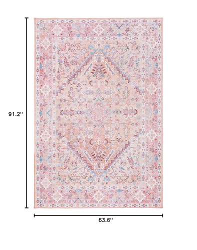 SAFAVIEH Serapi Collection Area Rug - 5'3" x 7'6", Beige & Pink, Boho Chic Design, Non-Shedding Machine Washable & Slip Resistant Ideal for High Traffic Areas in Living Room, Bedroom (SEP515B)