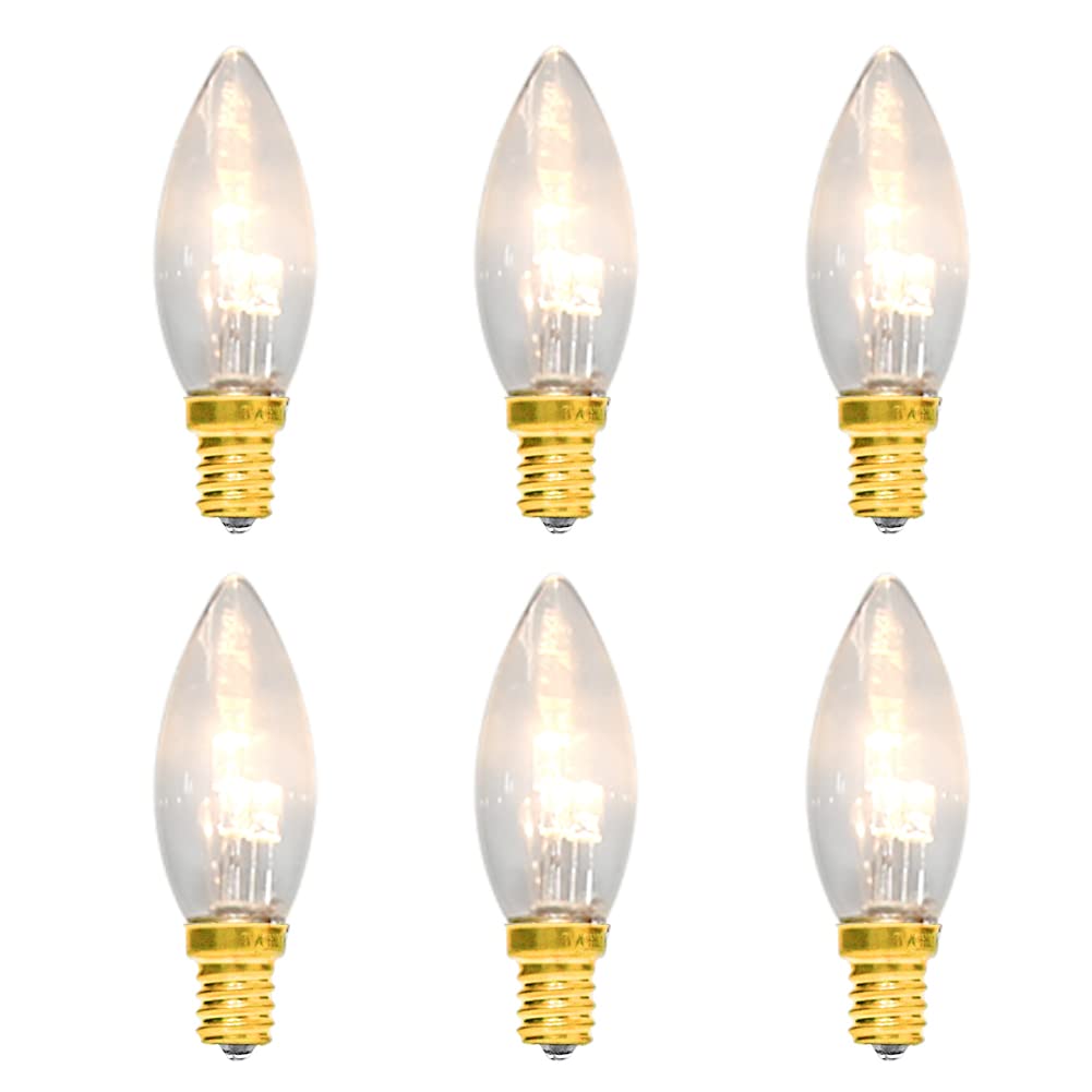 GOOTHY 6 Pack C26 LED Replacement Bulbs, 3V Glass Clear Torpedo Tip Light Bulbs, E12 Candelabra Base LED Light Bulbs for 12 Inch Battery Operated LED Window Candles Lamps, Christmas Decorative