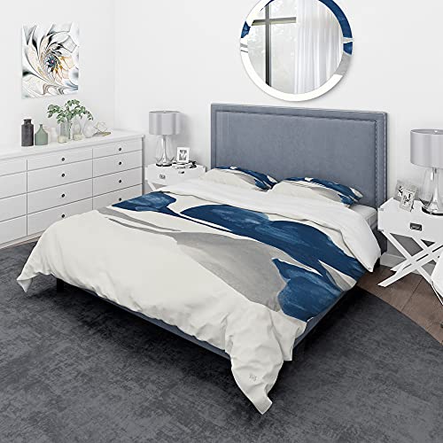 DesignQ Gouache Sapphire on Gray III Nautical & Coastal Duvet Cover Set, Blue Duvet Cover Set Queen, Abstract Bedding Set of 3 Pieces, All Season Nautical & Coastal Bedding Sets Queen