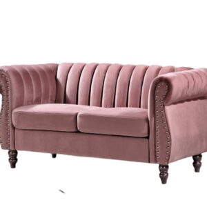 US Pride Furniture Chesterfield Rolled Arm Modern Style Fabric Rose Velvet Soft Living Room Loveseat with Removable Back Cushions & Solid Wood Support (S5644-5649) Sofas