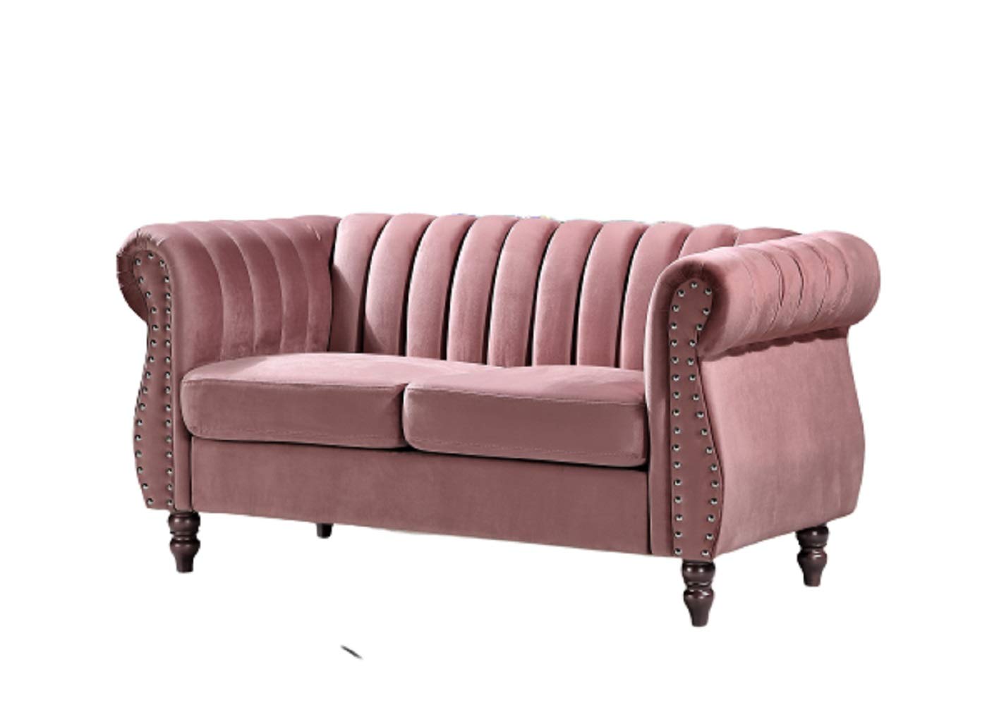 US Pride Furniture Chesterfield Rolled Arm Modern Style Fabric Rose Velvet Soft Living Room Loveseat with Removable Back Cushions & Solid Wood Support (S5644-5649) Sofas