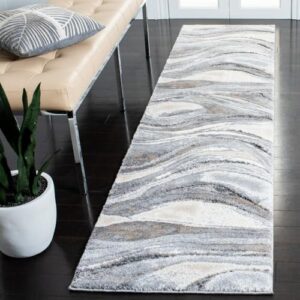 safavieh cyrus shag collection 2'2" x 7' grey/beige cyr118g modern abstract non-shedding living room bedroom dining room entryway plush area rug