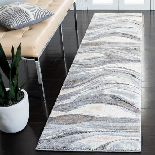 SAFAVIEH Cyrus Shag Collection 2'2" x 7' Grey/Beige CYR118G Modern Abstract Non-Shedding Living Room Bedroom Dining Room Entryway Plush Area Rug