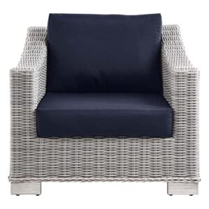 Conway Outdoor Patio Wicker Rattan Armchair in Light Gray Navy