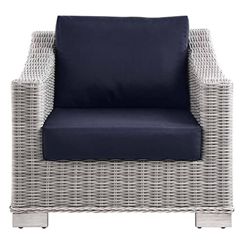 Conway Outdoor Patio Wicker Rattan Armchair in Light Gray Navy