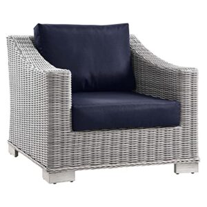 conway outdoor patio wicker rattan armchair in light gray navy