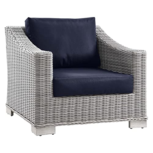 Conway Outdoor Patio Wicker Rattan Armchair in Light Gray Navy