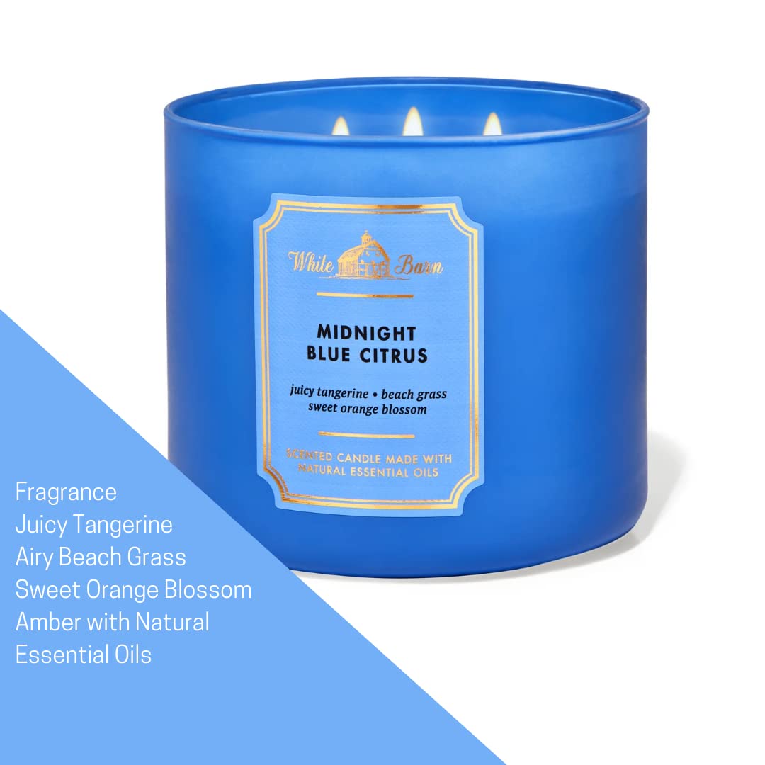 Bath & Body Works, White Barn 3-Wick Candle w/Essential Oils - 14.5 oz - New Core Scents! (Midnight Blue Citrus)