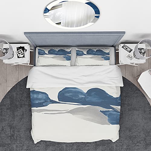 DesignQ Gouache Sapphire on Gray III Nautical & Coastal Duvet Cover Set, Blue Duvet Cover Set Queen, Abstract Bedding Set of 3 Pieces, All Season Nautical & Coastal Bedding Sets Queen