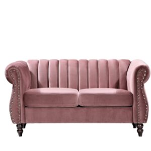 US Pride Furniture Chesterfield Rolled Arm Modern Style Fabric Rose Velvet Soft Living Room Loveseat with Removable Back Cushions & Solid Wood Support (S5644-5649) Sofas