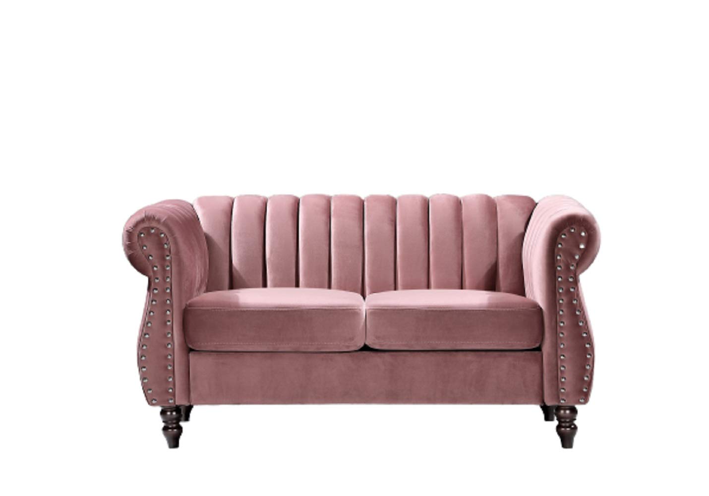 US Pride Furniture Chesterfield Rolled Arm Modern Style Fabric Rose Velvet Soft Living Room Loveseat with Removable Back Cushions & Solid Wood Support (S5644-5649) Sofas