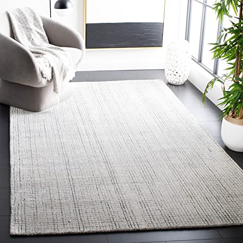 SAFAVIEH Abstract Collection Area Rug - 6' x 9', Ivory & Grey, Handmade Wool & Viscose, Ideal for High Traffic Areas in Living Room, Bedroom (ABT470F)