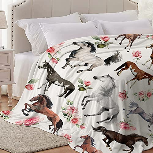 Horse Rose Throw Blanket Soft Flannel Fleece Velvet Plush Personalized Throws Fuzzy Warm Cozy Soft Bedding Blankets Anti-Pilling Pets 40"x30"