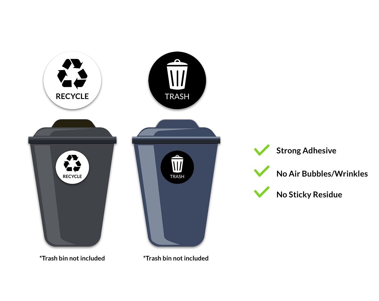 VBAP CORP Recycle Trash Bin Sticker - (Pack of 4) 3" Round Logo Sign Decal Labels Self-Adhesive Vinyl Laminated. Waterproof Indoor and Outdoor (Black/White)…