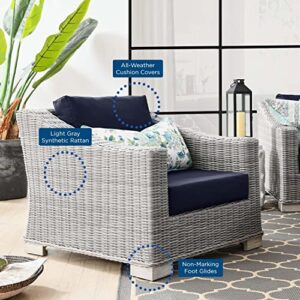 Conway Outdoor Patio Wicker Rattan Armchair in Light Gray Navy