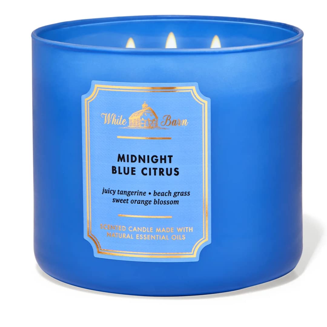 Bath & Body Works, White Barn 3-Wick Candle w/Essential Oils - 14.5 oz - New Core Scents! (Midnight Blue Citrus)