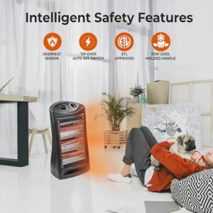 Comfort Zone Electric Quartz Radiant Tower Space Heater with Adjustable Thermostat, Overheat Protection, Energy Efficient, & Tip-Over Switch, Ideal for Home, Bedroom, & Office, 1,500W, CZQTV008EBK