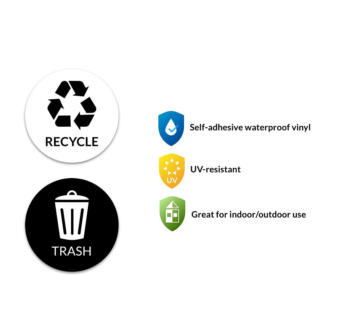 VBAP CORP Recycle Trash Bin Sticker - (Pack of 4) 3" Round Logo Sign Decal Labels Self-Adhesive Vinyl Laminated. Waterproof Indoor and Outdoor (Black/White)…