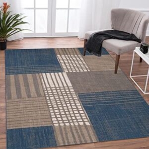 LUXE WEAVERS Modern Plaid Blue 5x7 Area Rug