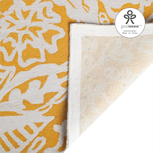 Fab Habitat Hand Hooked Area Rug - Stain Resistant, Plush/Soft Underfoot, Wool-Like Texture - Premium Recycled Polyester Yarn - Abstract Floral - Kitchen, Bathroom - Glamis - Mustard Yellow - 2 x 3 ft