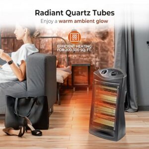 Comfort Zone Electric Quartz Radiant Tower Space Heater with Adjustable Thermostat, Overheat Protection, Energy Efficient, & Tip-Over Switch, Ideal for Home, Bedroom, & Office, 1,500W, CZQTV008EBK