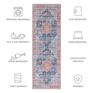 SAFAVIEH Tucson Collection Runner Rug - 2'6" x 8', Blue & Rust, Persian Medallion Design, Non-Shedding Machine Washable & Slip Resistant Ideal for High Traffic Areas in Living Room, Bedroom (TSN110M)