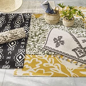 Fab Habitat Hand Hooked Area Rug - Stain Resistant, Plush/Soft Underfoot, Wool-Like Texture - Premium Recycled Polyester Yarn - Abstract Floral - Kitchen, Bathroom - Glamis - Mustard Yellow - 2 x 3 ft