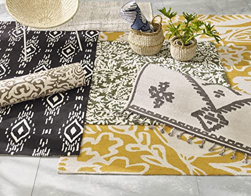 Fab Habitat Hand Hooked Area Rug - Stain Resistant, Plush/Soft Underfoot, Wool-Like Texture - Premium Recycled Polyester Yarn - Abstract Floral - Kitchen, Bathroom - Glamis - Mustard Yellow - 2 x 3 ft