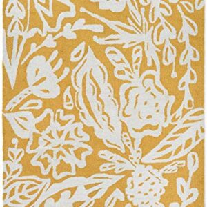 Fab Habitat Hand Hooked Area Rug - Stain Resistant, Plush/Soft Underfoot, Wool-Like Texture - Premium Recycled Polyester Yarn - Abstract Floral - Kitchen, Bathroom - Glamis - Mustard Yellow - 2 x 3 ft