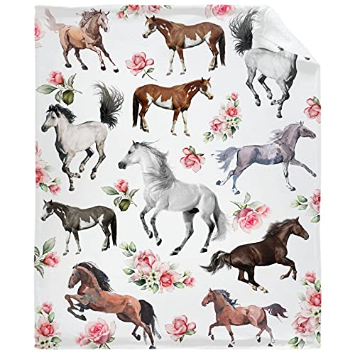 Horse Rose Throw Blanket Soft Flannel Fleece Velvet Plush Personalized Throws Fuzzy Warm Cozy Soft Bedding Blankets Anti-Pilling Pets 40"x30"