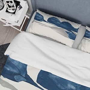 DesignQ Gouache Sapphire on Gray III Nautical & Coastal Duvet Cover Set, Blue Duvet Cover Set Queen, Abstract Bedding Set of 3 Pieces, All Season Nautical & Coastal Bedding Sets Queen