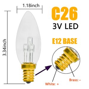 GOOTHY 6 Pack C26 LED Replacement Bulbs, 3V Glass Clear Torpedo Tip Light Bulbs, E12 Candelabra Base LED Light Bulbs for 12 Inch Battery Operated LED Window Candles Lamps, Christmas Decorative