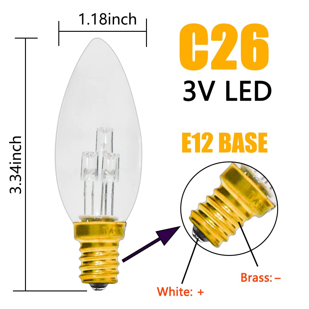 GOOTHY 6 Pack C26 LED Replacement Bulbs, 3V Glass Clear Torpedo Tip Light Bulbs, E12 Candelabra Base LED Light Bulbs for 12 Inch Battery Operated LED Window Candles Lamps, Christmas Decorative