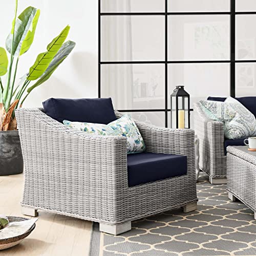 Conway Outdoor Patio Wicker Rattan Armchair in Light Gray Navy