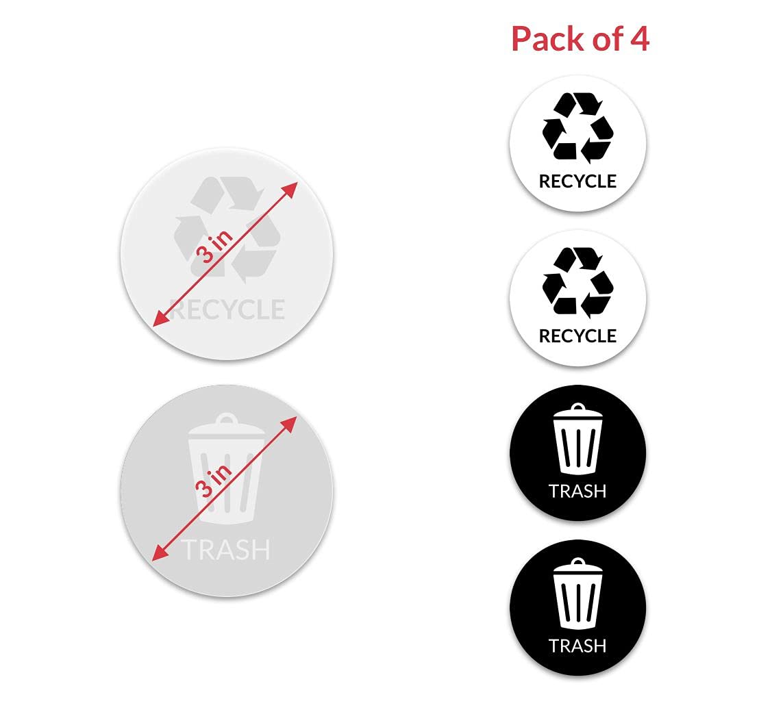 VBAP CORP Recycle Trash Bin Sticker - (Pack of 4) 3" Round Logo Sign Decal Labels Self-Adhesive Vinyl Laminated. Waterproof Indoor and Outdoor (Black/White)…