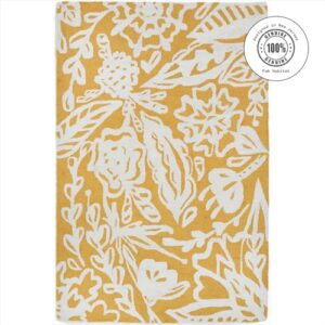 Fab Habitat Hand Hooked Area Rug - Stain Resistant, Plush/Soft Underfoot, Wool-Like Texture - Premium Recycled Polyester Yarn - Abstract Floral - Kitchen, Bathroom - Glamis - Mustard Yellow - 2 x 3 ft