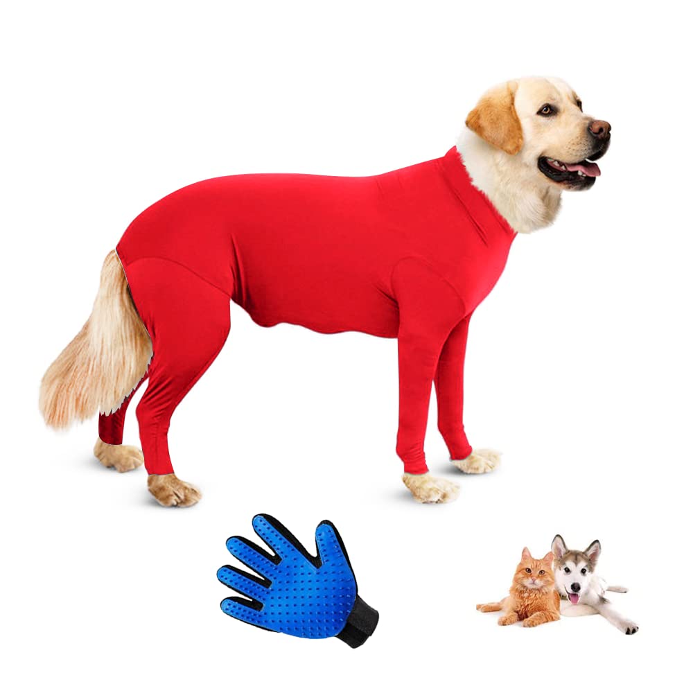 Surgical Recovery Suit for Dogs, Dog Anti-Licking Elastic Tights Bodysuit, Preventing Full Body for Shedding, Allergy, Wound Protection, E Collar Alternative (M, Red)